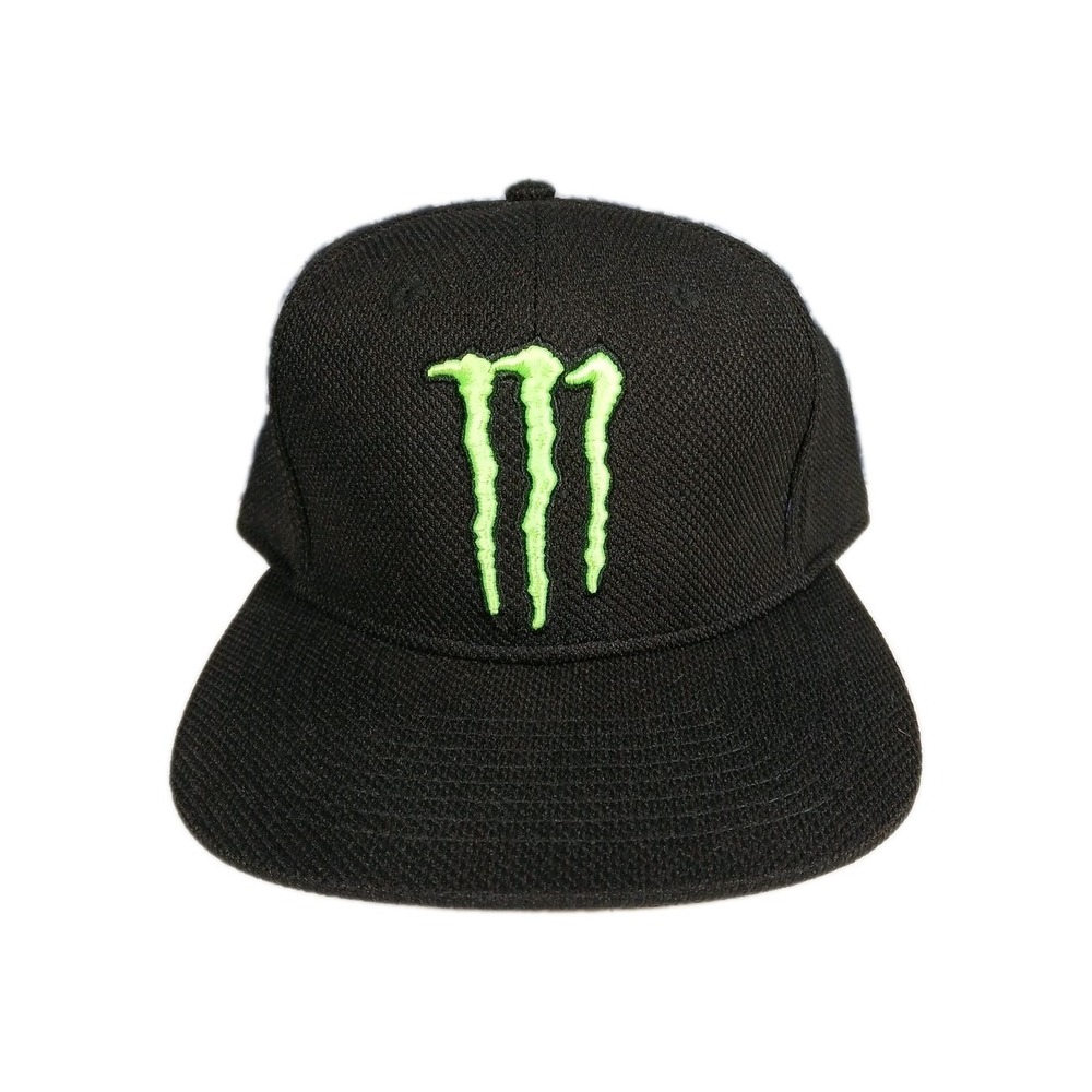 Monster Energy Hat Mens OSFM Snapback Flat Brim Black Green Logo Mesh Cap